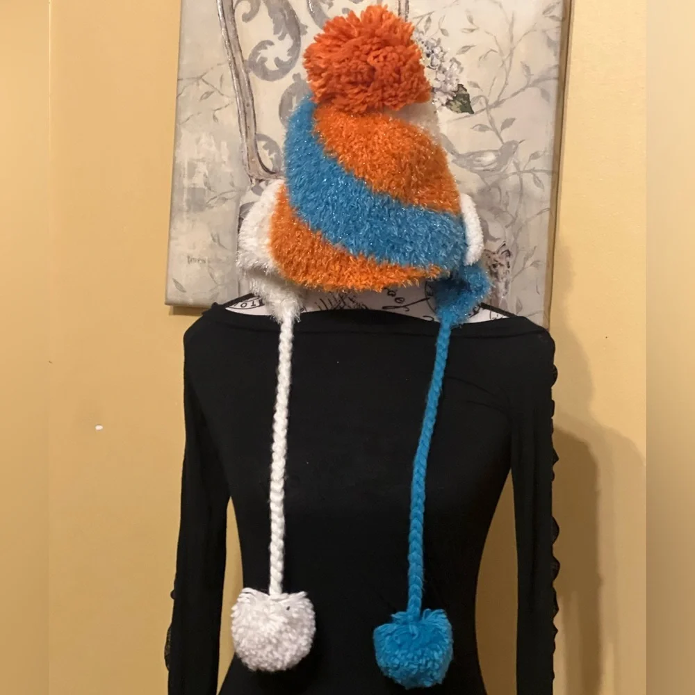 Handmade Colorful Striped Pom-Pom Hat